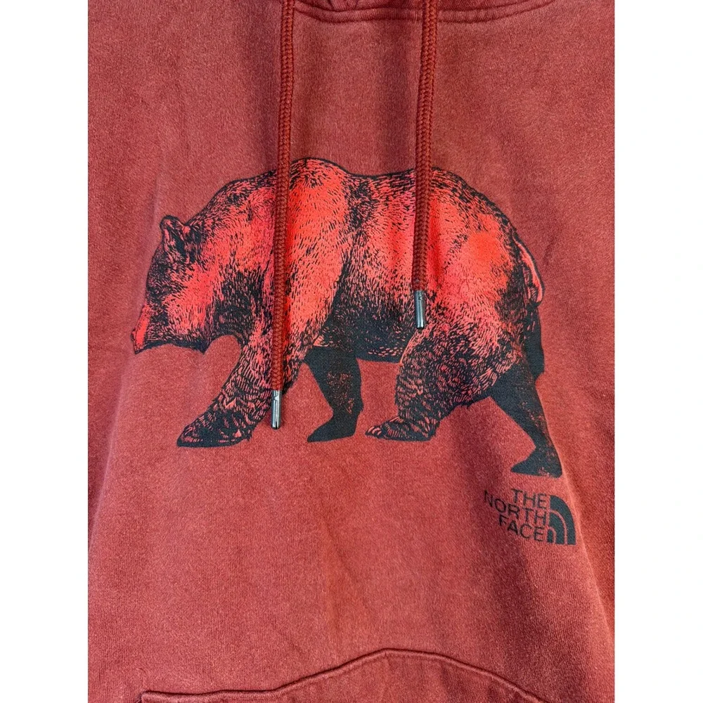 The North Face Hoodie Mens Small Rust Orange/Red Bear Graphic Pullover A532A